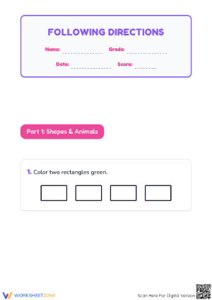 Following Directions Basic Practice Worksheet