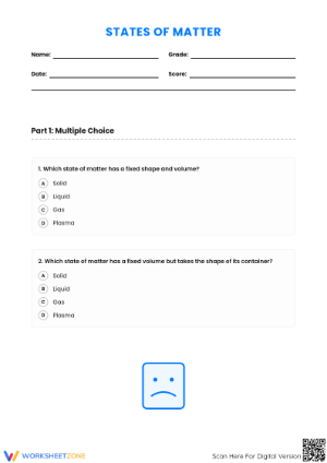 States of Matter Quiz - Science Worksheet for Grades 4-6