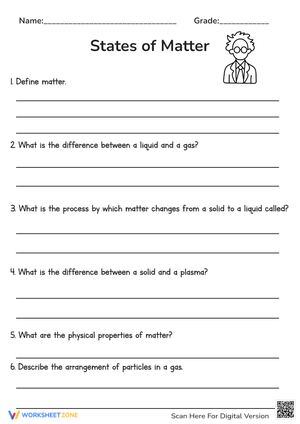 States of Matter Short Answer Worksheet