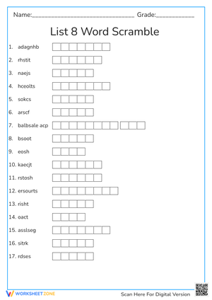 Grade 3 Word Scramble: Essential Clothing Vocabulary