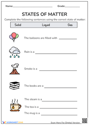 States of Matter: Solid, Liquid, Gas - Science Worksheet for Kids