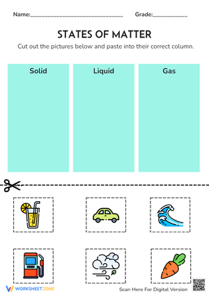 States of Matter Sort - Solid, Liquid, Gas Cut & Paste Activity