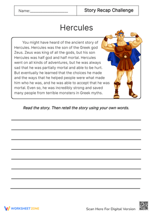 Hercules Story Recap Worksheet - Greek Myths Retelling