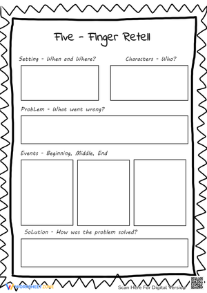 Five Finger Retell Graphic Organizer - Story Summary Worksheet
