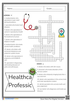 Healthcare Professions Crossword - Medical Specialists Puzzle