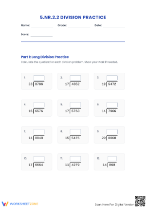 5.NR.2.2 Worksheet: Long Division — Grade 5 Aligned