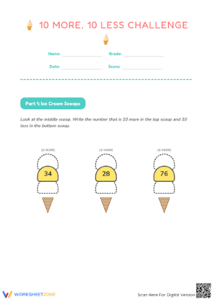 Ice Cream Math: 10 More, 10 Less - Addition & Subtraction Fun