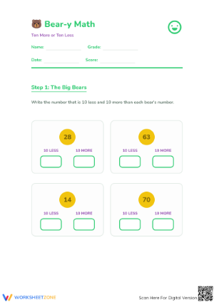 10 More 10 Less Worksheet | Grade 2 Math Printable