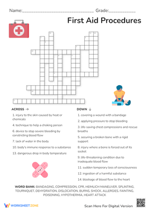 First Aid Crossword Puzzle - Learn Procedures & Safety Terms!