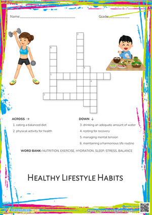 Healthy Habits Crossword Puzzle - Nutrition & Exercise Fun!
