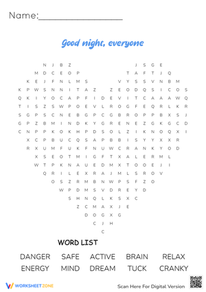 Good night everyone worksheet