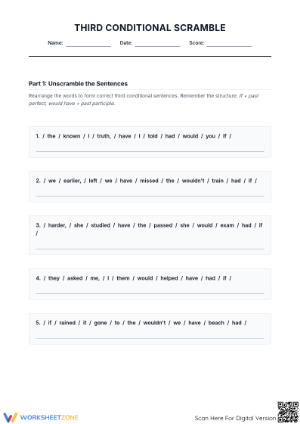 Third Conditional Scramble | Printable Grammar Worksheet