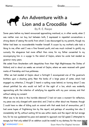 Reading Comprehension: A Lion and a Crocodile Story