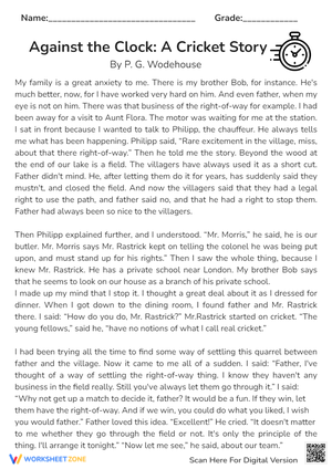 7th Grade Reading Comprehension Worksheet