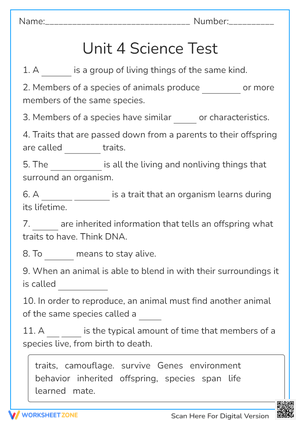 Unit 4 Science Test