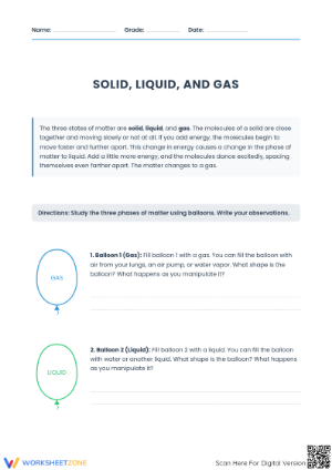 Exploring Solid, Liquid, and Gas: A Study Worksheet