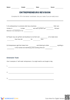 Essential Entrepreneurs Vocabulary Worksheet | Grade 10
