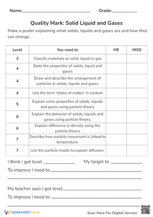 Solids, Liquids and Gases Assessment Paper