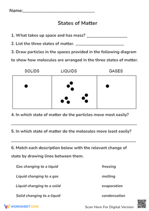States of Matter Science Worksheet