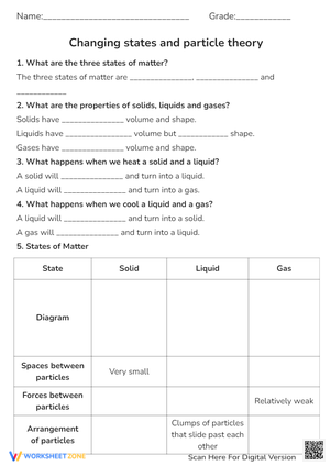 States of Matter & Particle Theory Worksheet - Science Fun