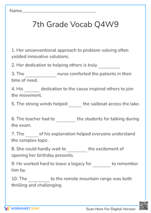 Grade 6 Vocabulary Context — Printable No-Prep Worksheet