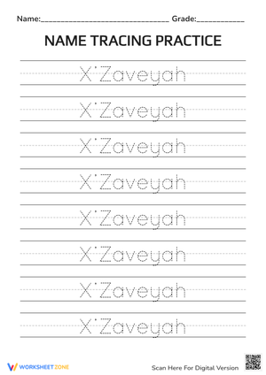 Grade 1 Name Tracing — Printable No-Prep Worksheet