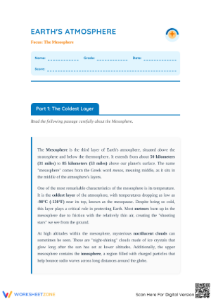 Printable Mesosphere Worksheet | Grade 6-8 Science