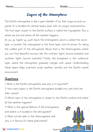 Layers of the Atmosphere: Worksheet for Science Students