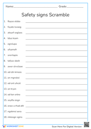 Grade 2 Safety Words — Printable No-Prep Worksheet