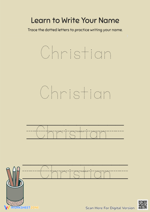 Name Tracing Practice Worksheet: Christian