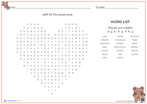 Grade 4 Animal Words — Printable No-Prep Worksheet