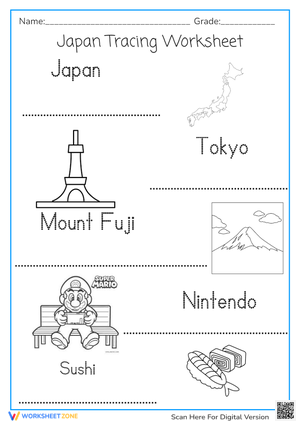 Japan Themed tracing worksheet