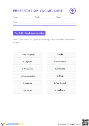 Essential Presentation Vocab Worksheet | Grade 9 ELA