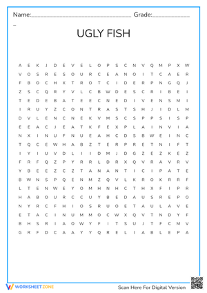 Challenging Ugly Fish Word Search 