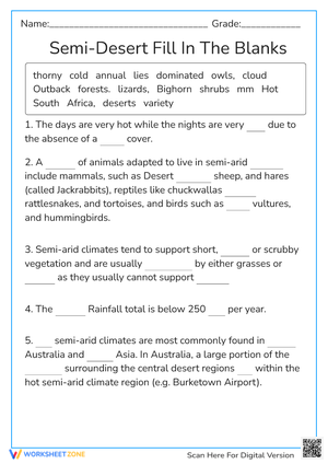 Semi-Desert Fill In The Blanks