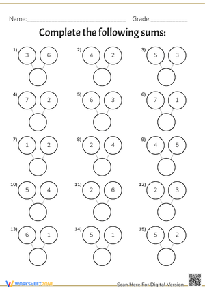 Maths 1 digit addition sums