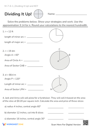 Circle Geometry: Arcs, Sectors & Area Worksheet - Pizza Math!