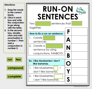 Identifying Run-On Sentences Worksheet