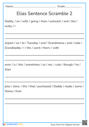 Unscramble the Sentence with Elias Worksheet