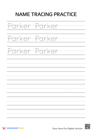 Parker Name Tracing Sheet for Preschoolers