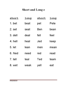 Long e Short e Long a Short a