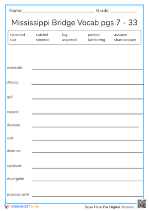 Mississippi Bridge Vocabulary Sheet pgs. 7-33