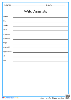 Wild Animal Word Scramble