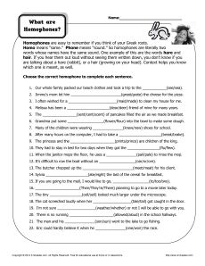 Homophones and Homographs: Word Meanings Quiz