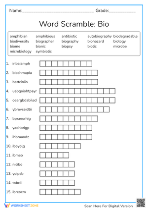 Word Scramble: Bio Words