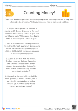 Counting Money Worksheet | Grade 2 Math Printable