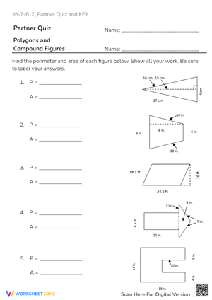 Perimeter & Area of Polygons Quiz - Math Worksheet Challenge