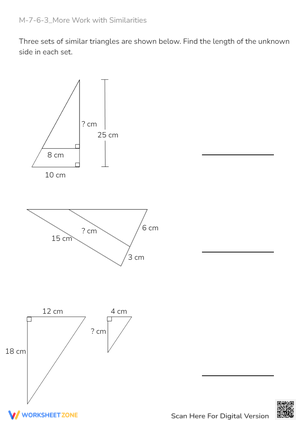 Similar Triangles Worksheet: Find Missing Side Lengths (cm)