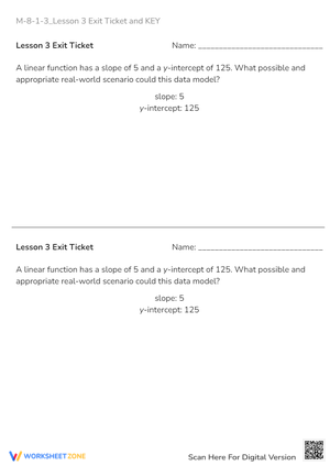 Linear Functions: Real-World Scenario Exit Ticket - Grades 8-9