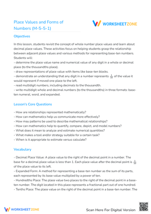 Understanding Place Values and Number Forms: Module M-5-5-1